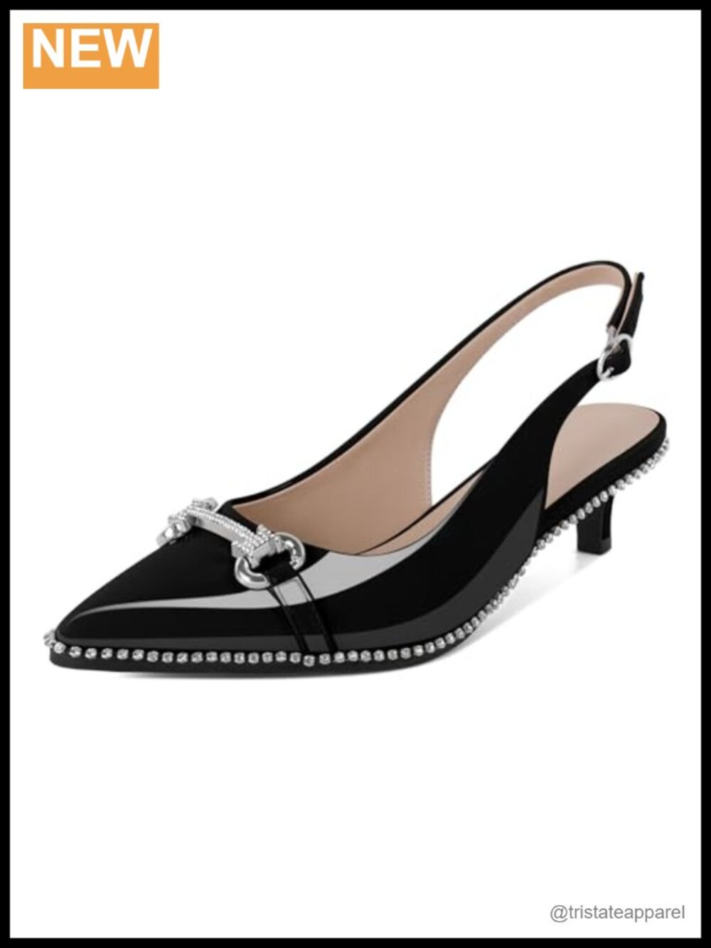 Slingback Kitten Heels Rhinestone Beaded Pointed Toe Pumps Party Dress Shoes